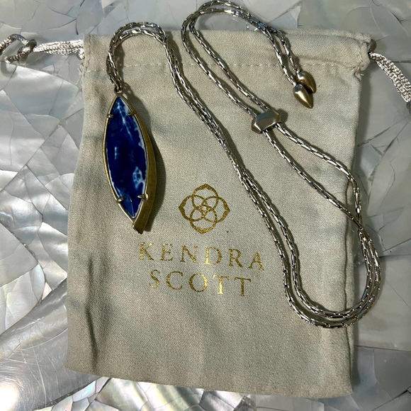 Kendra Scott Silver Necklace Blue Shell Stone - Picture 1 of 2